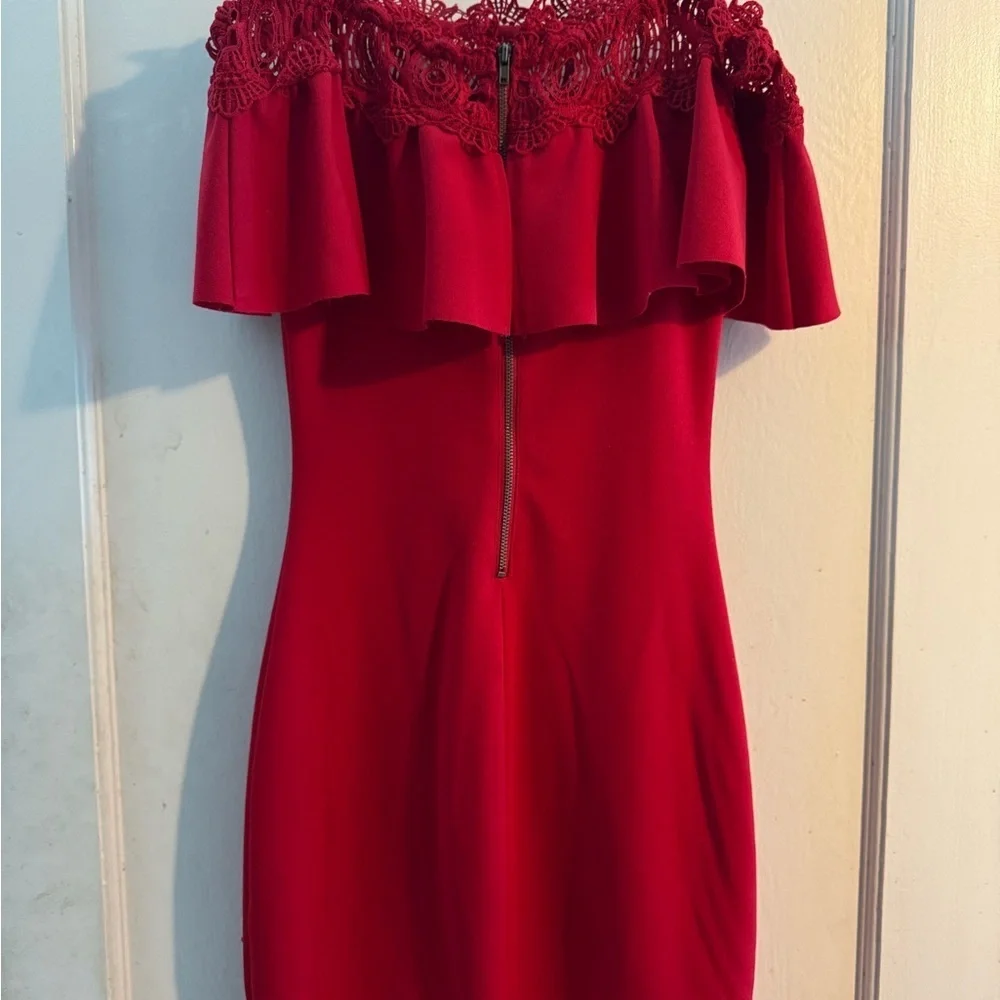 BCX Red Ruffled Peplum Cocktail Dress